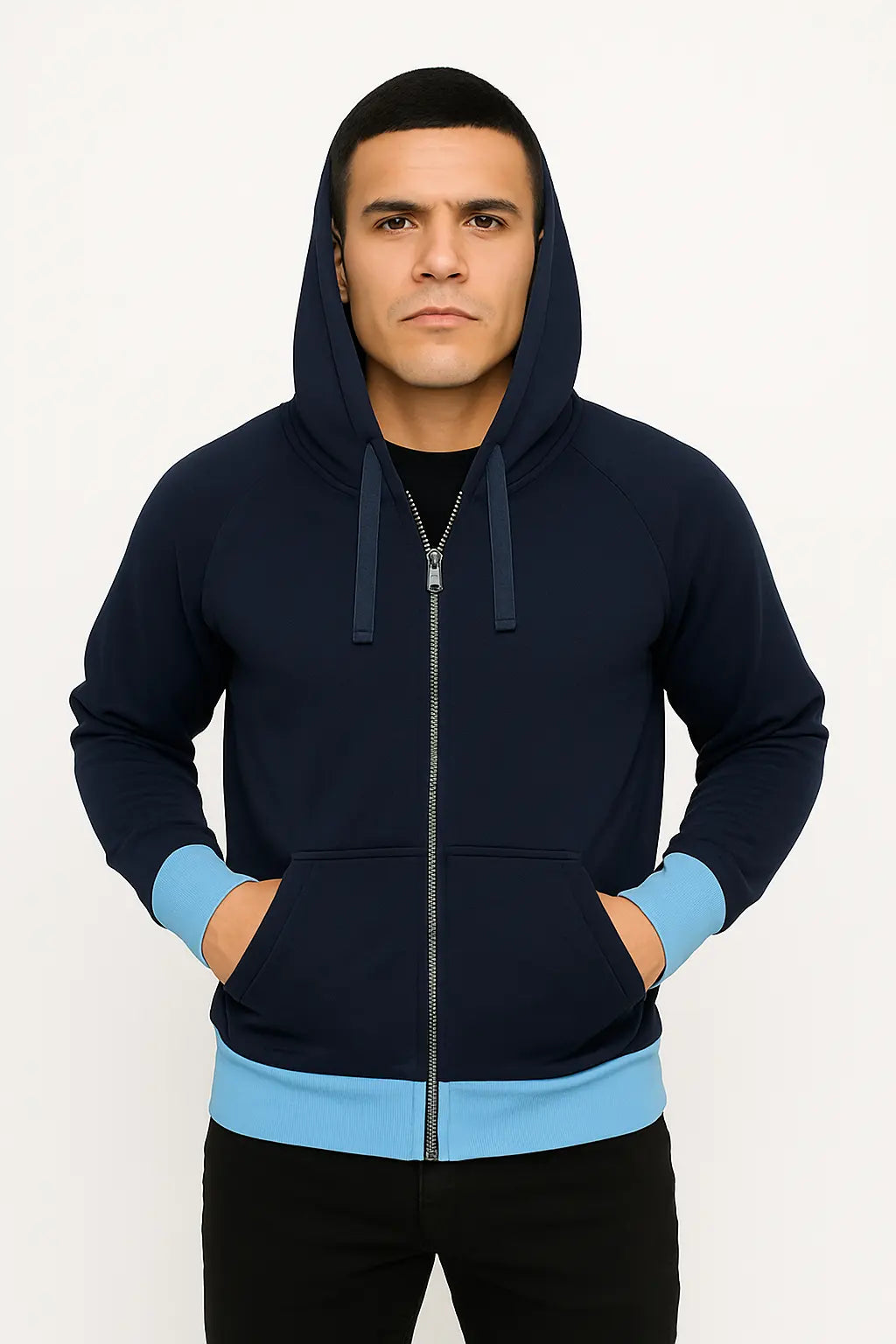 Men’s Navy Zip-Up Hoodie – Sporty Contrast Style for Everyday Comfort