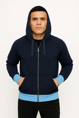 Men’s Navy Zip-Up Hoodie – Sporty Contrast Style for Everyday Comfort