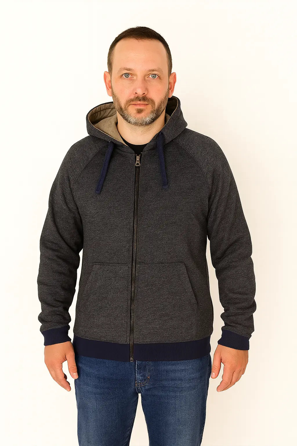 Men’s Charcoal Zip-Up Hoodie – Everyday Essential with a Modern Fit