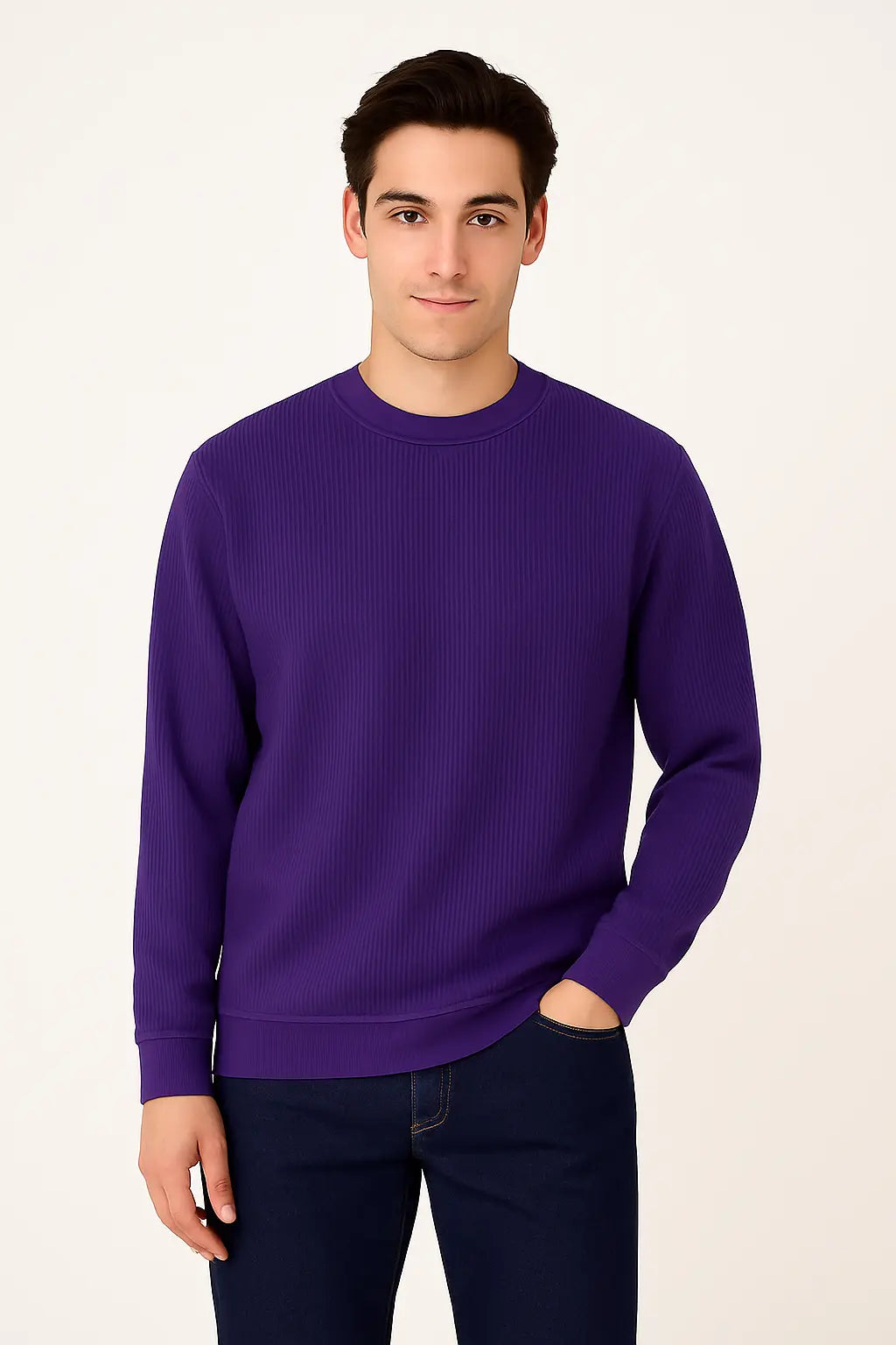 Men’s Deep Purple Crew Neck Sweatshirt – Bold & Minimal Everyday Style