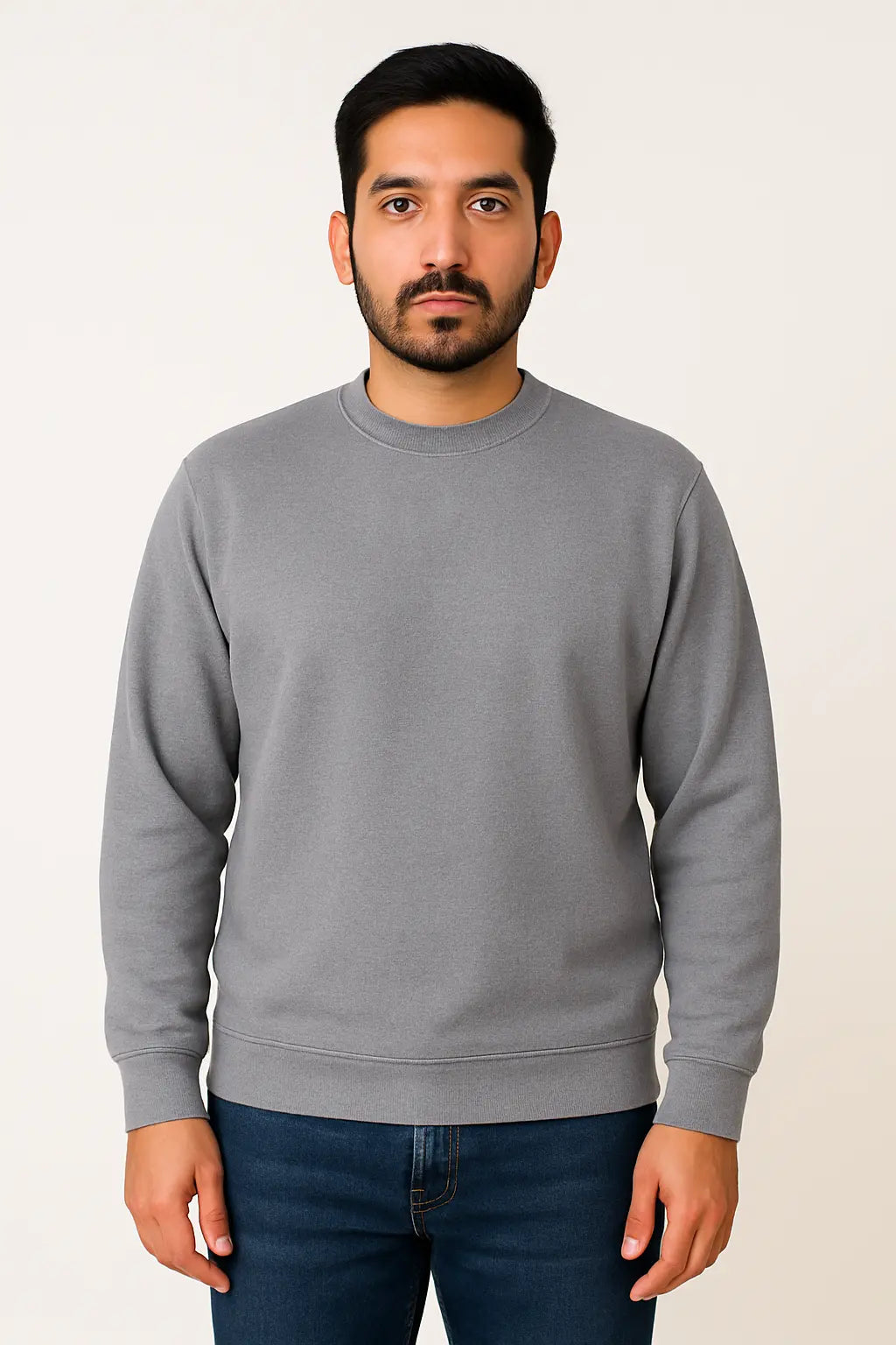 Men’s Grey Crew Neck Sweatshirt – Classic Fit, Everyday Comfort