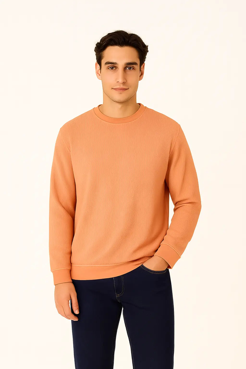 Men’s Peach Orange Crew Neck Sweatshirt – Light, Bright & Easygoing