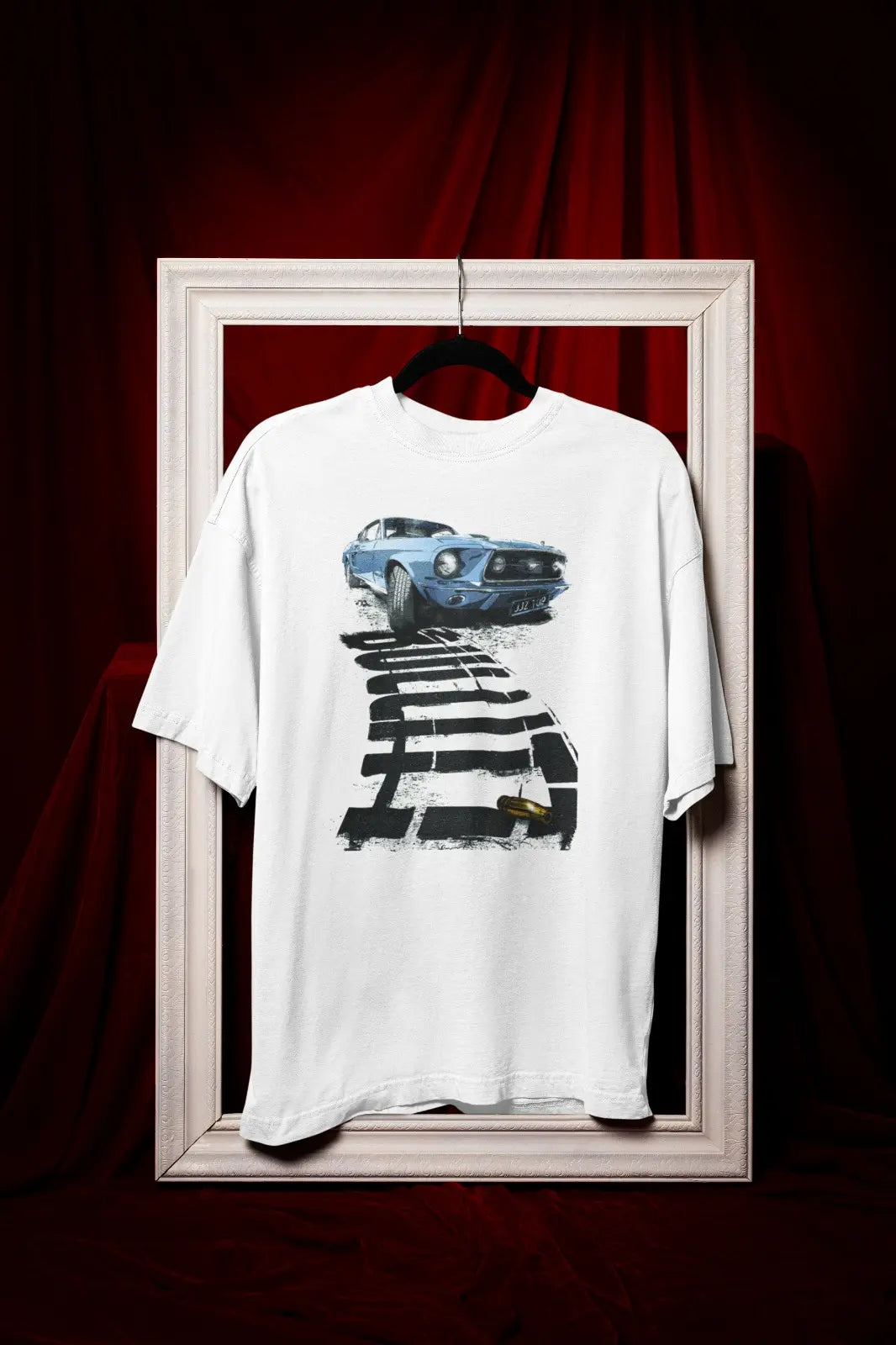 Men’s Printed Tee – Classic Blue Mustang Car Graphic