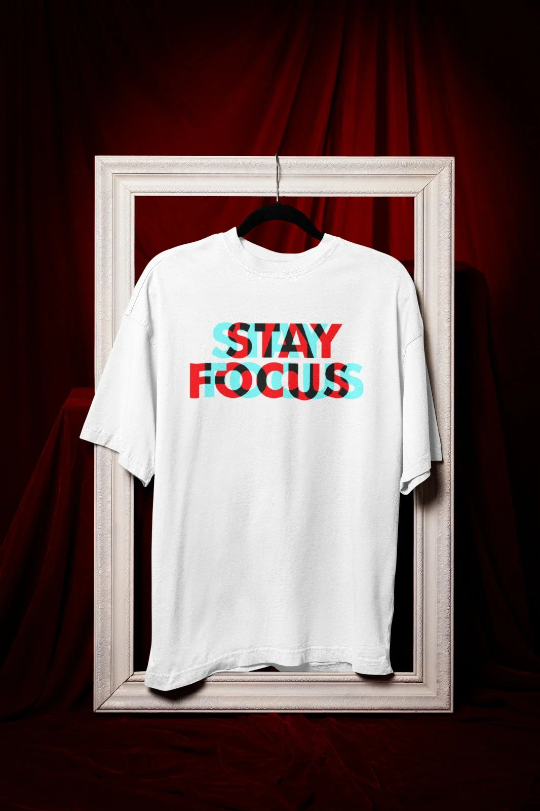 Printed Tee – Stay Focus Glitch Text Design