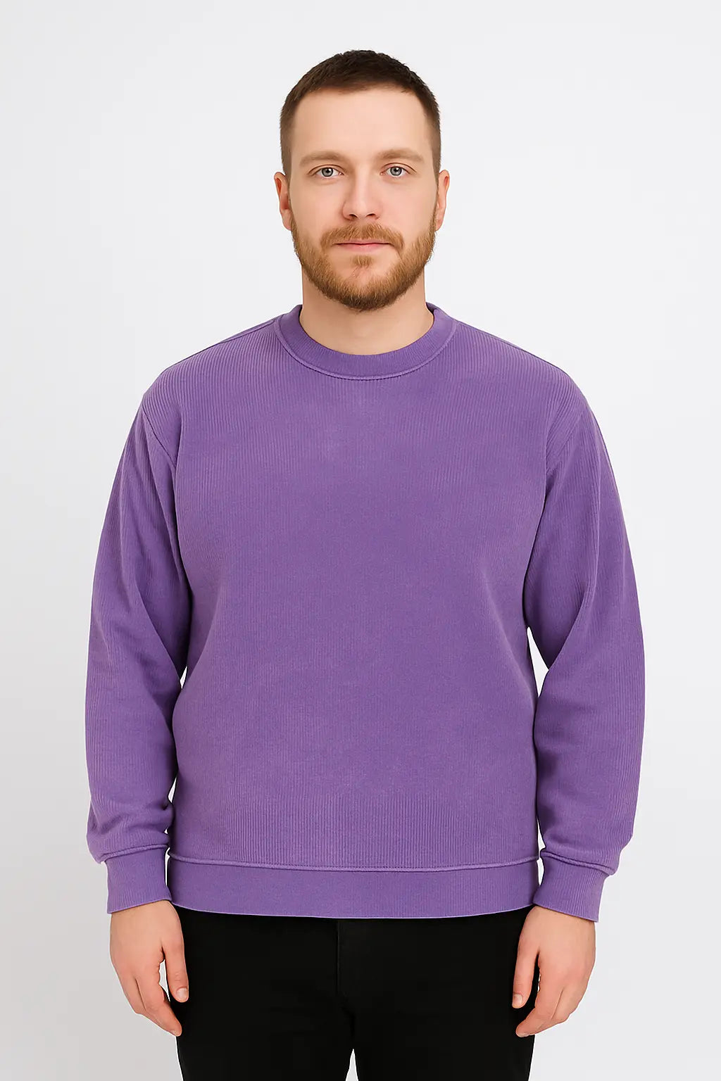 Men’s Purple Crew Neck Sweatshirt – Washed Look, Relaxed Comfort