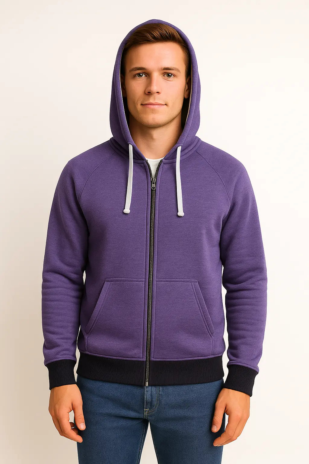 Men’s Purple Zip-Up Hoodie – Clean Look with Urban Contrast Touches