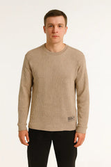 Men’s Waffle Knit Long Sleeve T-Shirt – Casual Thermal Crew Neck Top