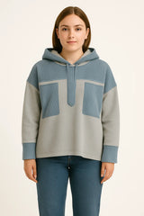 Ribbed Panel Patch Hoodie – Dusty Blue (Unisex)