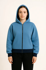 Women’s Light Blue Hoodie with Black Contrast Hem