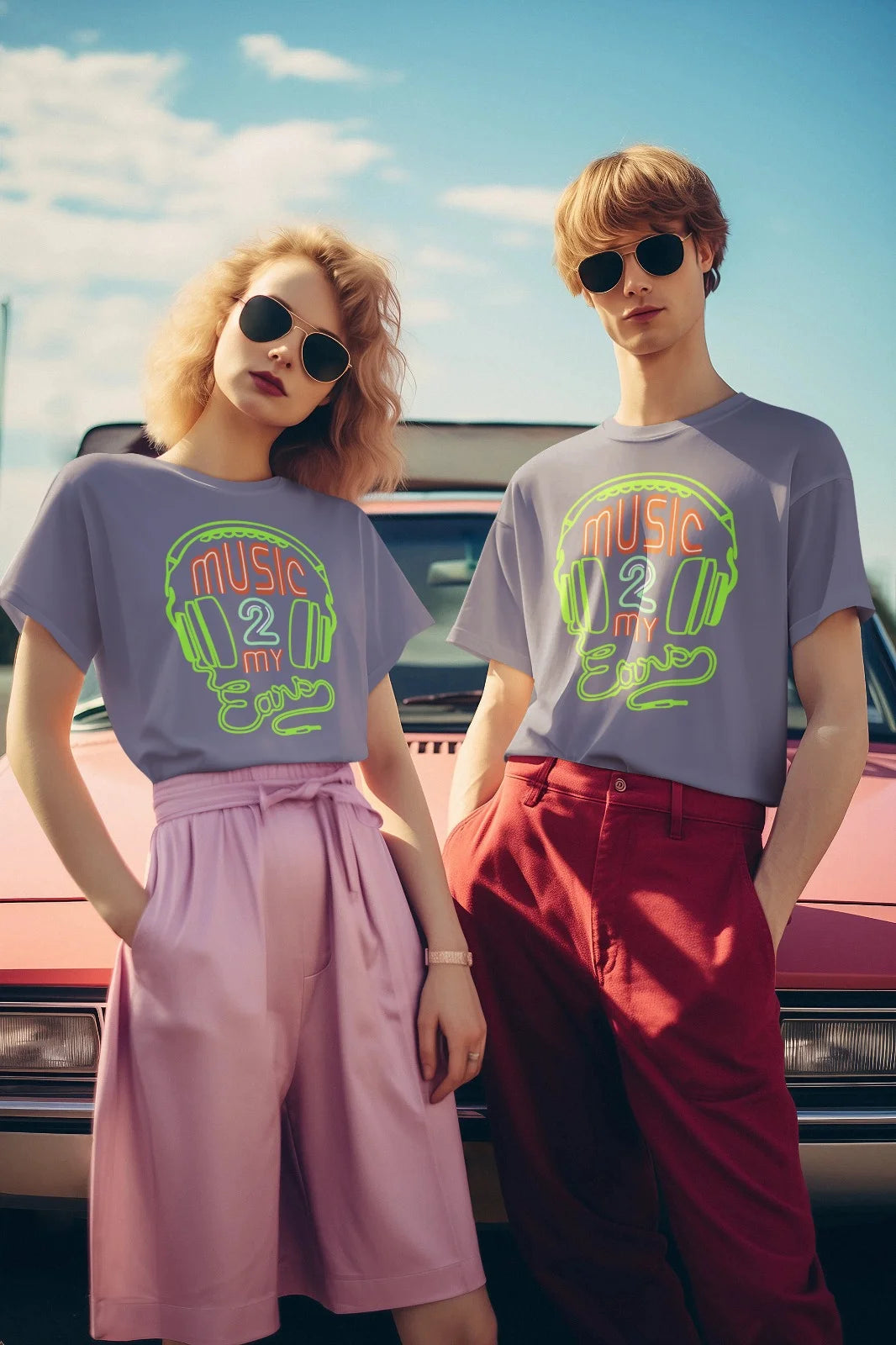 Unisex Printed Tee – Music 2 My Ears Neon Headphones Design
