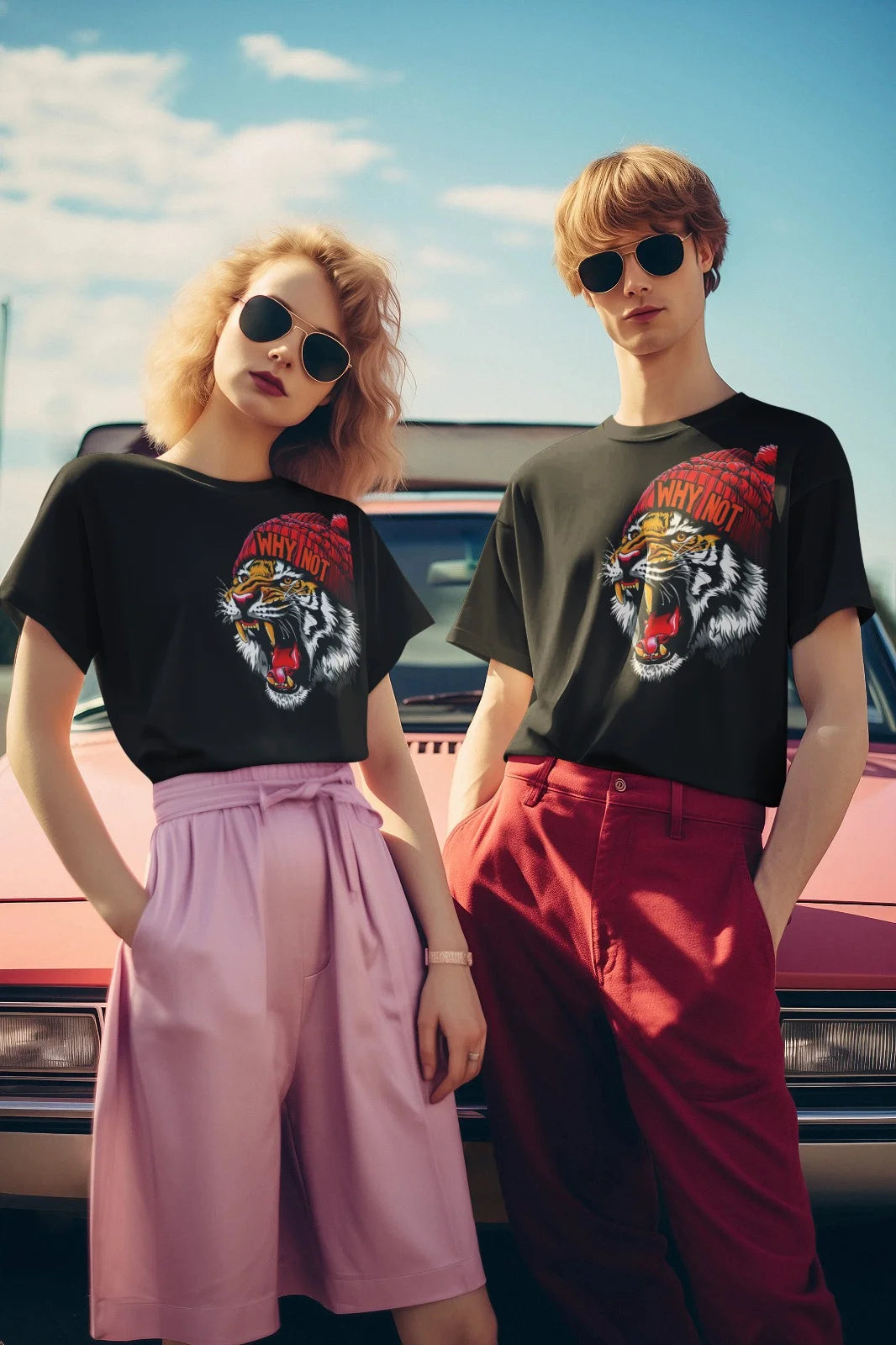 Unisex Printed Tee – Fierce Tiger With Beanie “Why Not”