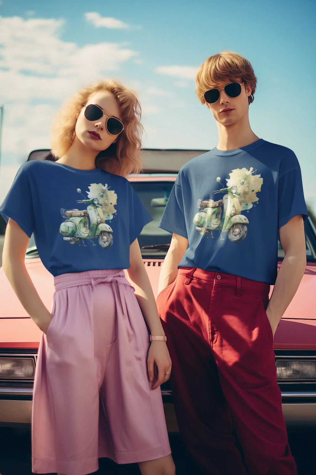 Unisex Printed Tee – Watercolor Vespa Scooter Art