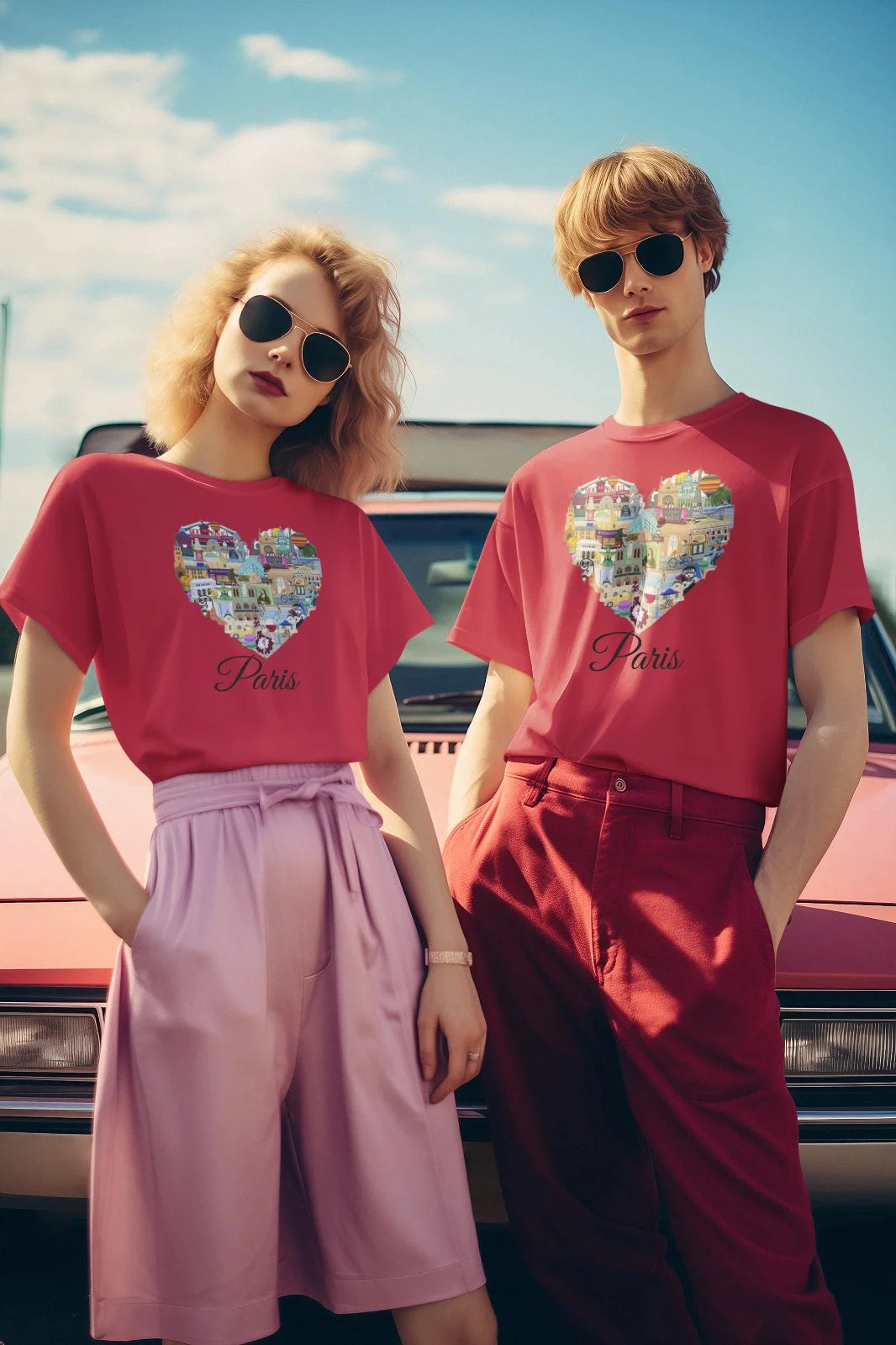 Unisex Printed Tee – Paris Heart Cityscape Design
