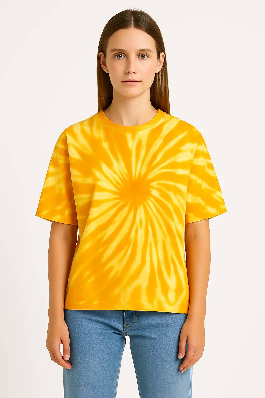Women’s Yellow Tie-Dye T-Shirt – Bright Swirl Pattern