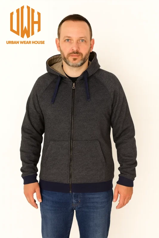 Men's Charcoal Zip-Up Hoodie – Everyday Essential with a Modern Fit