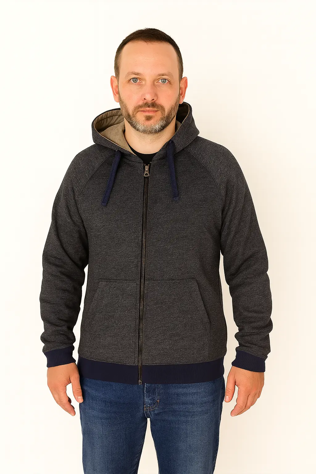 Men's Charcoal Zip-Up Hoodie – Everyday Essential with a Modern Fit