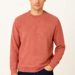 Men's Coral Crew Neck Sweatshirt – Washed Look, Laid-Back Style