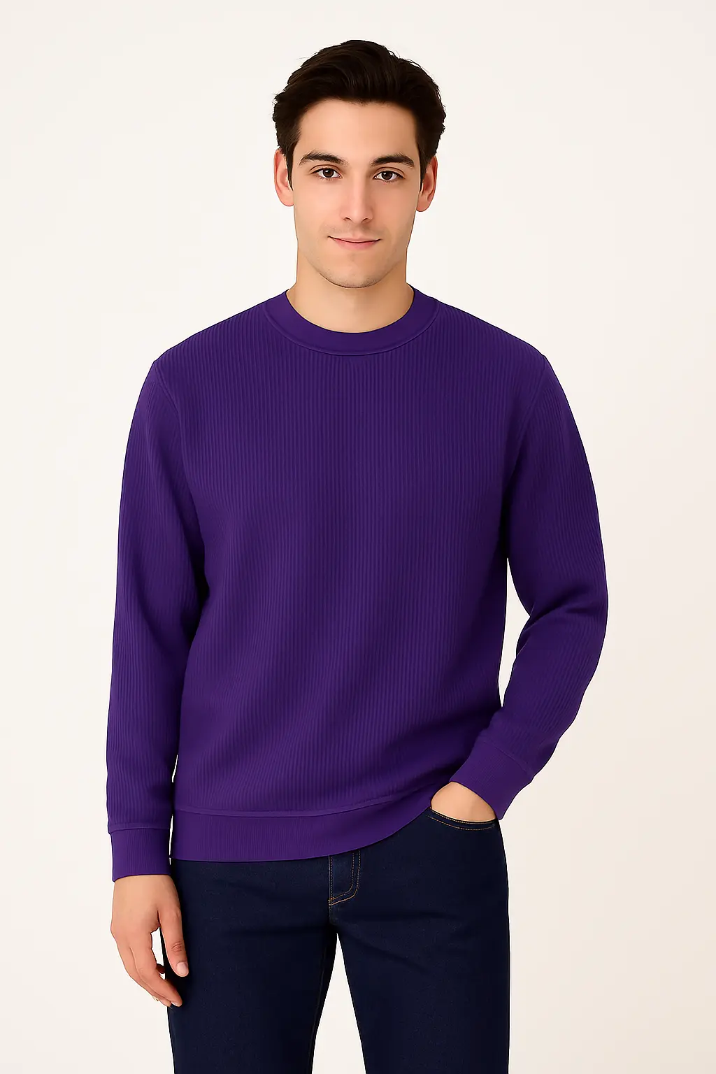 Men's Deep Purple Crew Neck Sweatshirt – Bold & Minimal Everyday Style