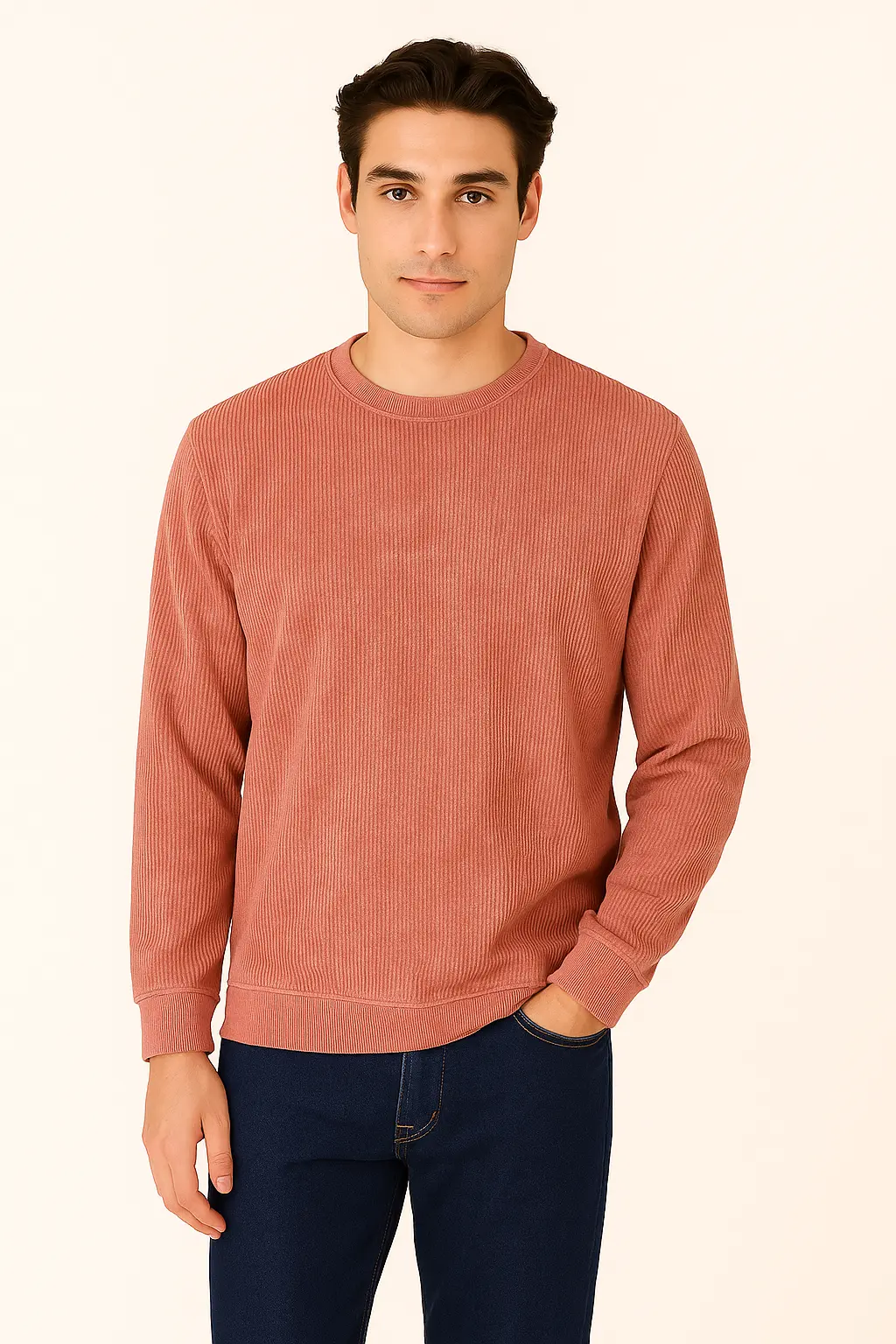 Men's Faded Red Crew Neck Sweatshirt – Vintage Look, Relaxed Vibe
