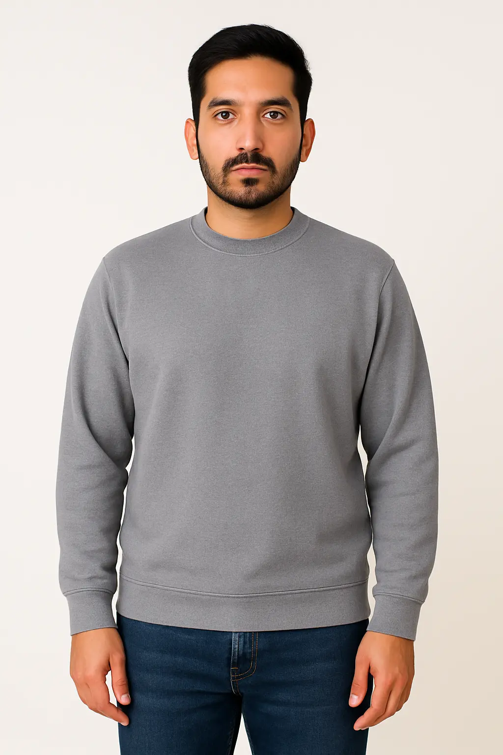 Men's Grey Crew Neck Sweatshirt – Classic Fit, Everyday Comfort