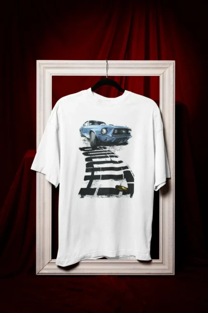 Men's Printed Tee – Classic Blue Mustang Car Graphic