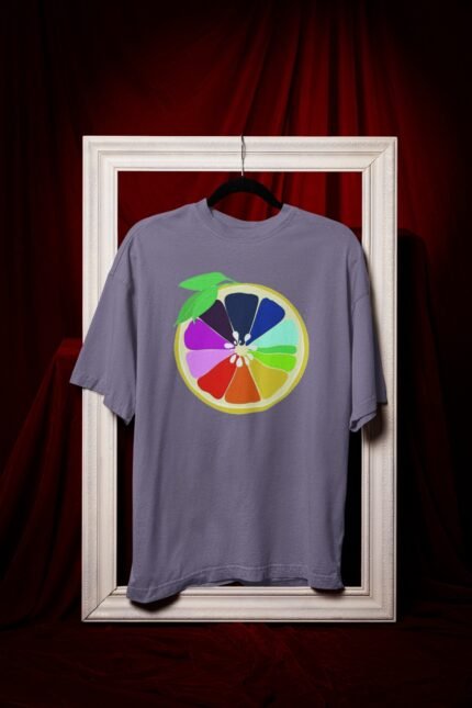 Mens Printed Tee – Colorful Fruit Slice Abstract Design