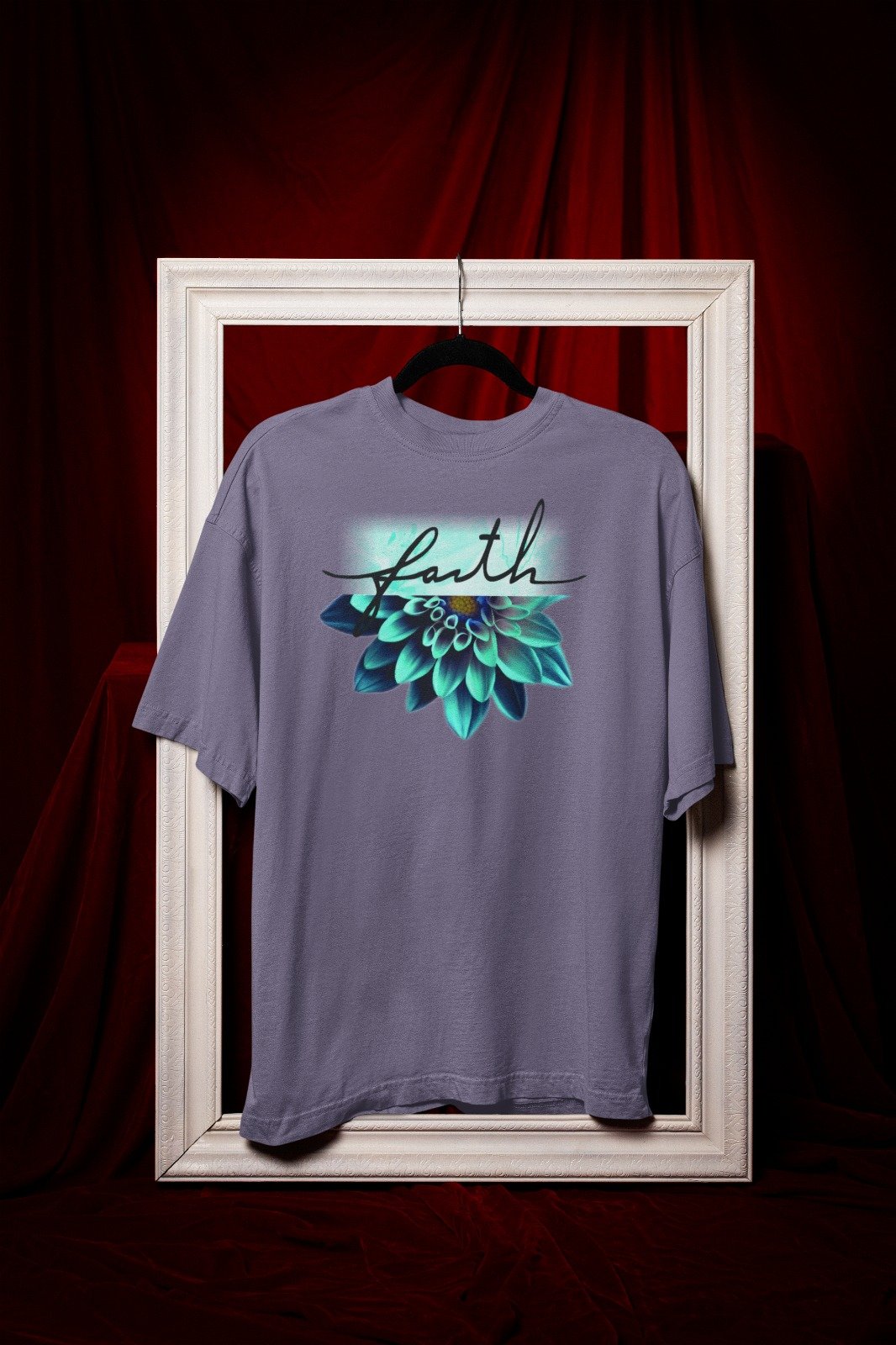 Mens Printed Tee – Faith Typography with Floral Art