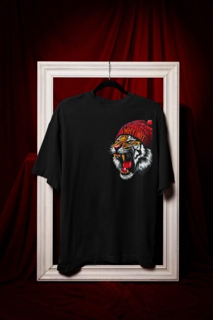 Men's Printed Tee – Fierce Tiger With Beanie “Why Not”