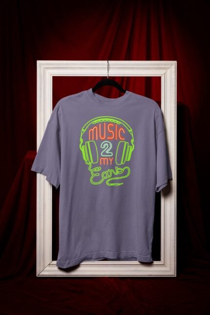 Mens Printed Tee – Music 2 My Ears Neon Headphones Design