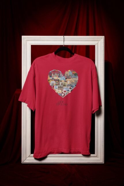 Mens Printed Tee – Paris Heart Cityscape Design