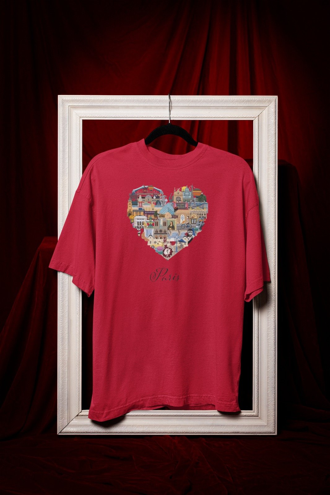Mens Printed Tee – Paris Heart Cityscape Design