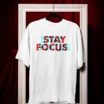 Mens Printed Tee – Stay Focus Glitch Text Design