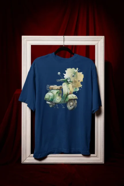 Printed Tee – Watercolor Vespa Scooter Art