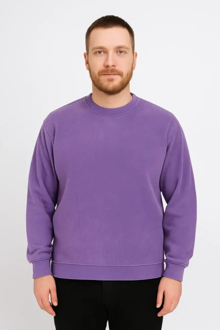 Men's Purple Crew Neck Sweatshirt – Washed Look, Relaxed Comfort