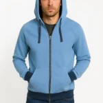 Men's Sky Blue Zip-Up Hoodie – Sporty Comfort with a Modern Edge