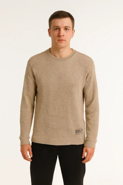 Men’s Waffle Knit Long Sleeve T-Shirt – Casual Thermal Crew Neck Top