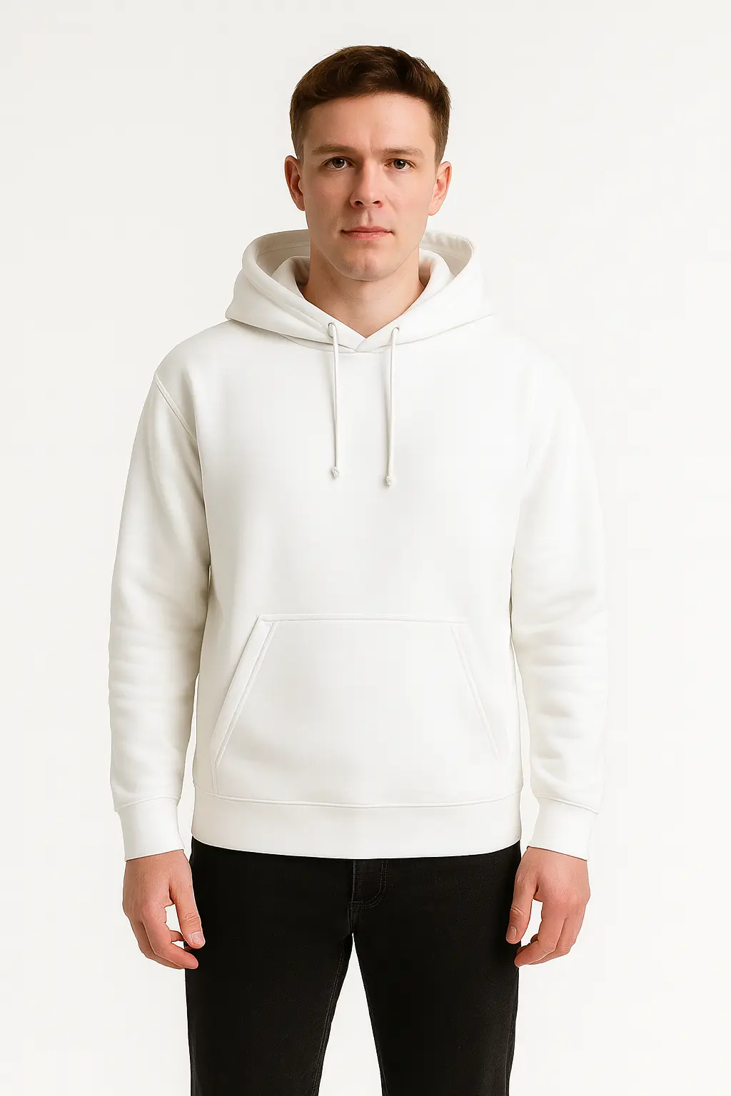 Men’s White Hoodie – Classic Pullover with Kangaroo Pocket & Drawstring Hood