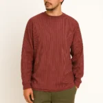 Men's Wine Red Crew Neck Sweatshirt – Earthy Tone, Easy Fit