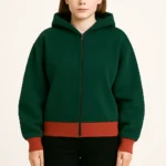 Unisex Dark Green Zip-Up Hoodie with Rust Contrast Hema