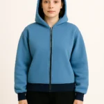 Unisex Light Blue Hoodie with Black Contrast Hem