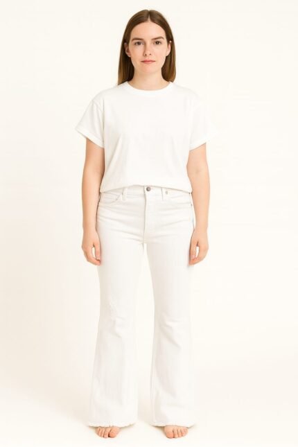 High-Rise Flared White Denim Jeans for Women
