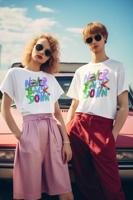 Unisex "Never Back Down" White Unisex Graphic T-Shirt