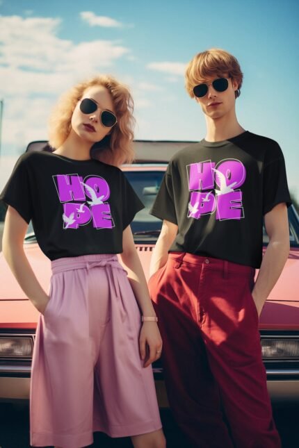 Unisex Printed Tee – HOPE Typography With Doves