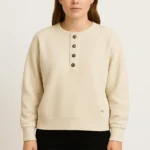 Women's Beige Sweatshirt – Buttoned Henley Pullover