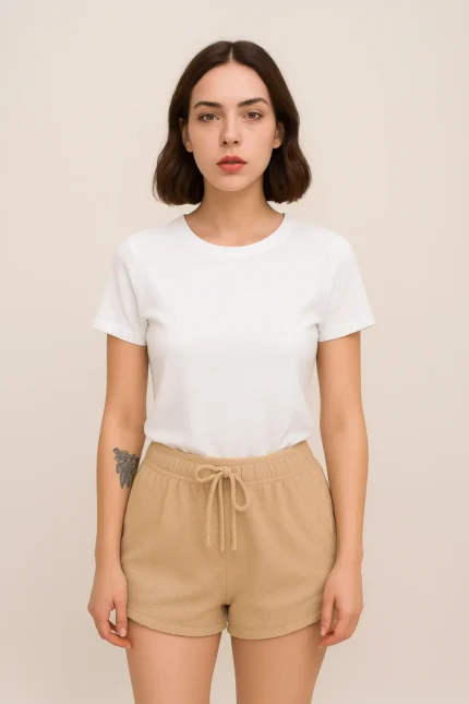 Women's Light Green Lounge Shorts – Soft Fleece with Drawstring Waist