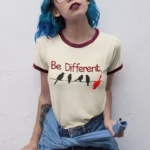 Women's Printed Tee – Be Different Typography Bird Graphic